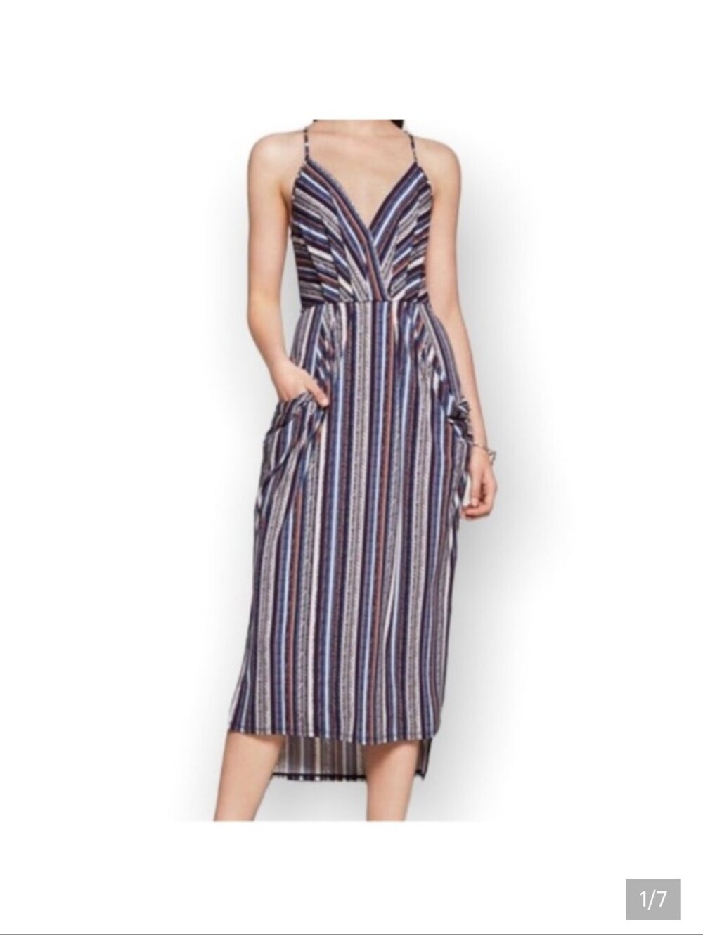 BCBGeneration Navy Multicolor Striped Midi Skirt Dress